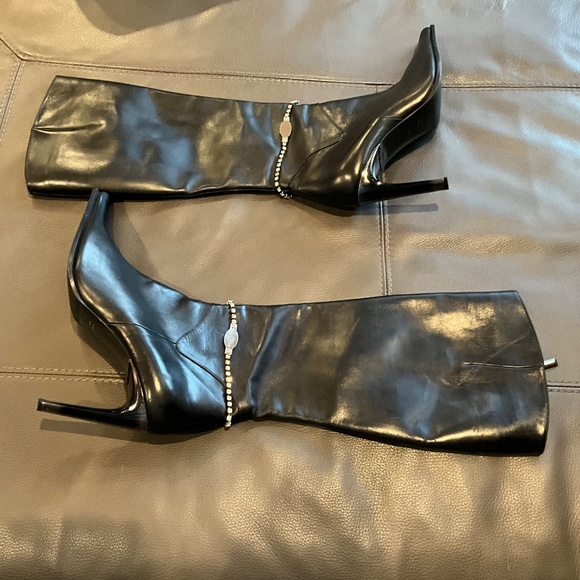 Indie Grunge Stiletto Heeled Boots Whimsigoth Edgy Italy Rhinestone Glam Black 9 - Picture 4 of 8